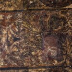 Audience hall, central alcove, vault detail view of acanthus motif on fresco depicting acanthus scrolls emerging from vases