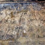 Audience hall, west bay, west wall detail of fresco depicting figures doing excercises